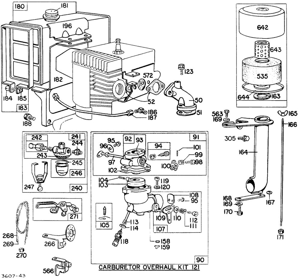 Carb Assembly Fuel Tank, A/C Diagram and Parts List for 193401-0121-XX  Briggs and Stratton Engine